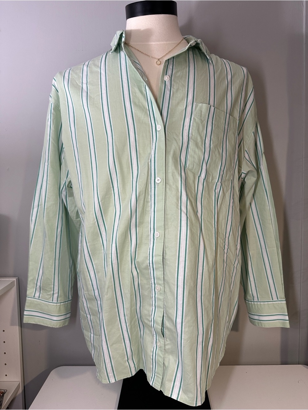 Old Navy Mint Striped Long Sleeve Button-Up